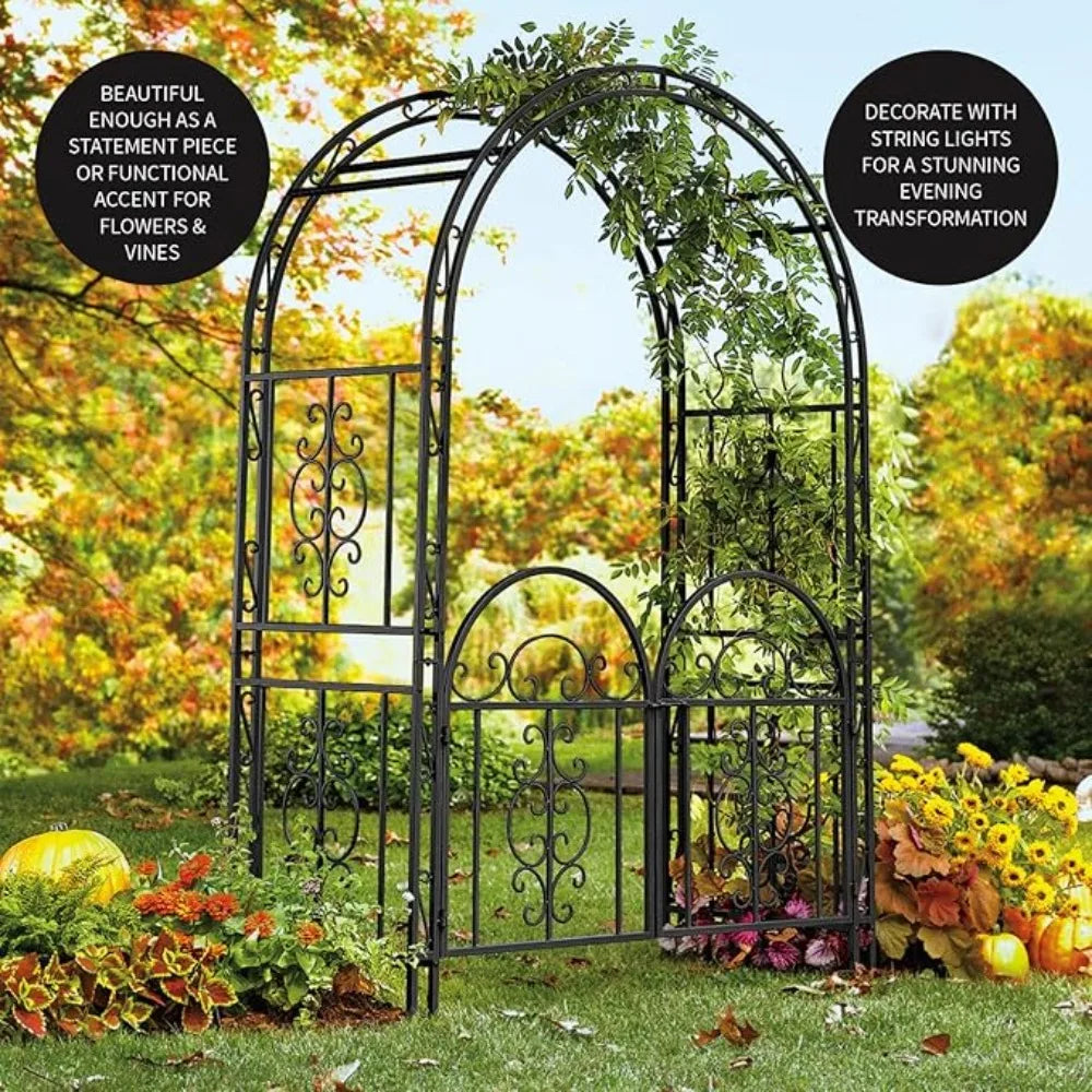 Arch Metal Outdoor Garden Arbor Double Gate 84 Inch Height 53 Inch Width