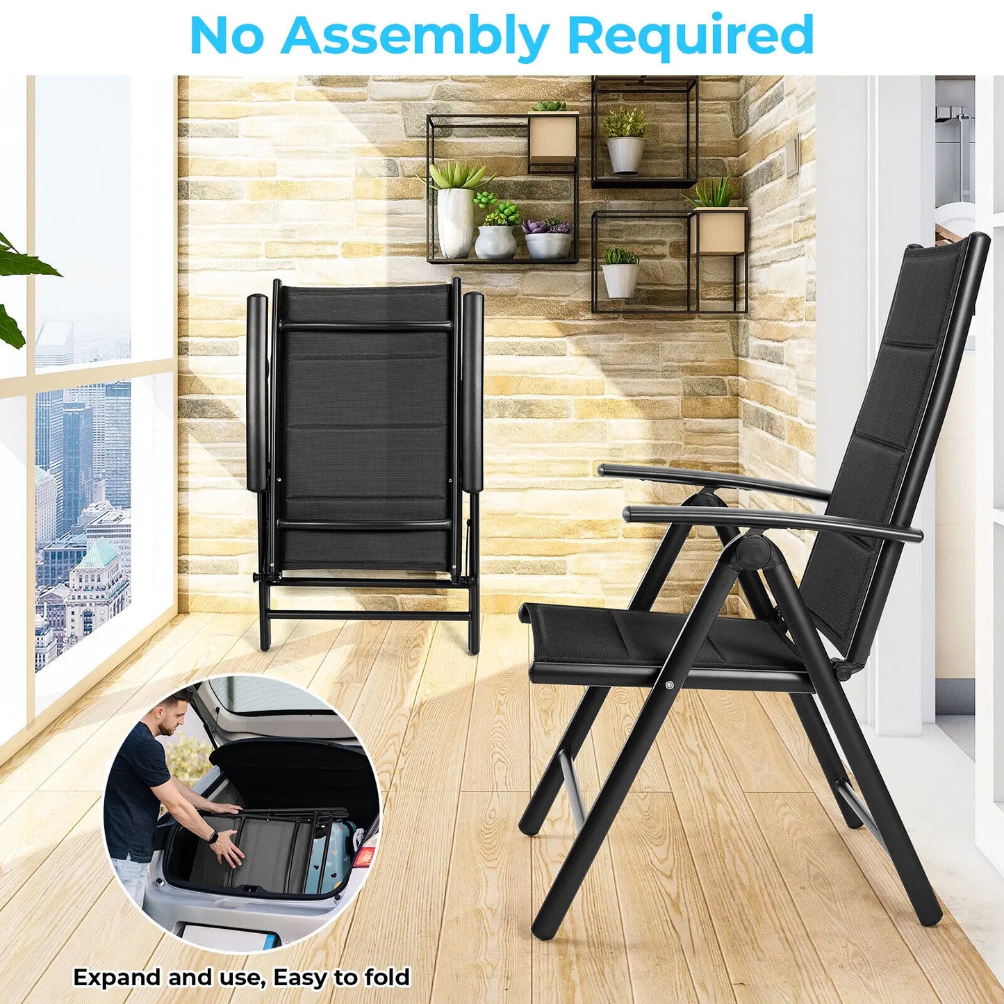 Foldable Garden Chair with Adjustable Backrest and Armrests Outdoor