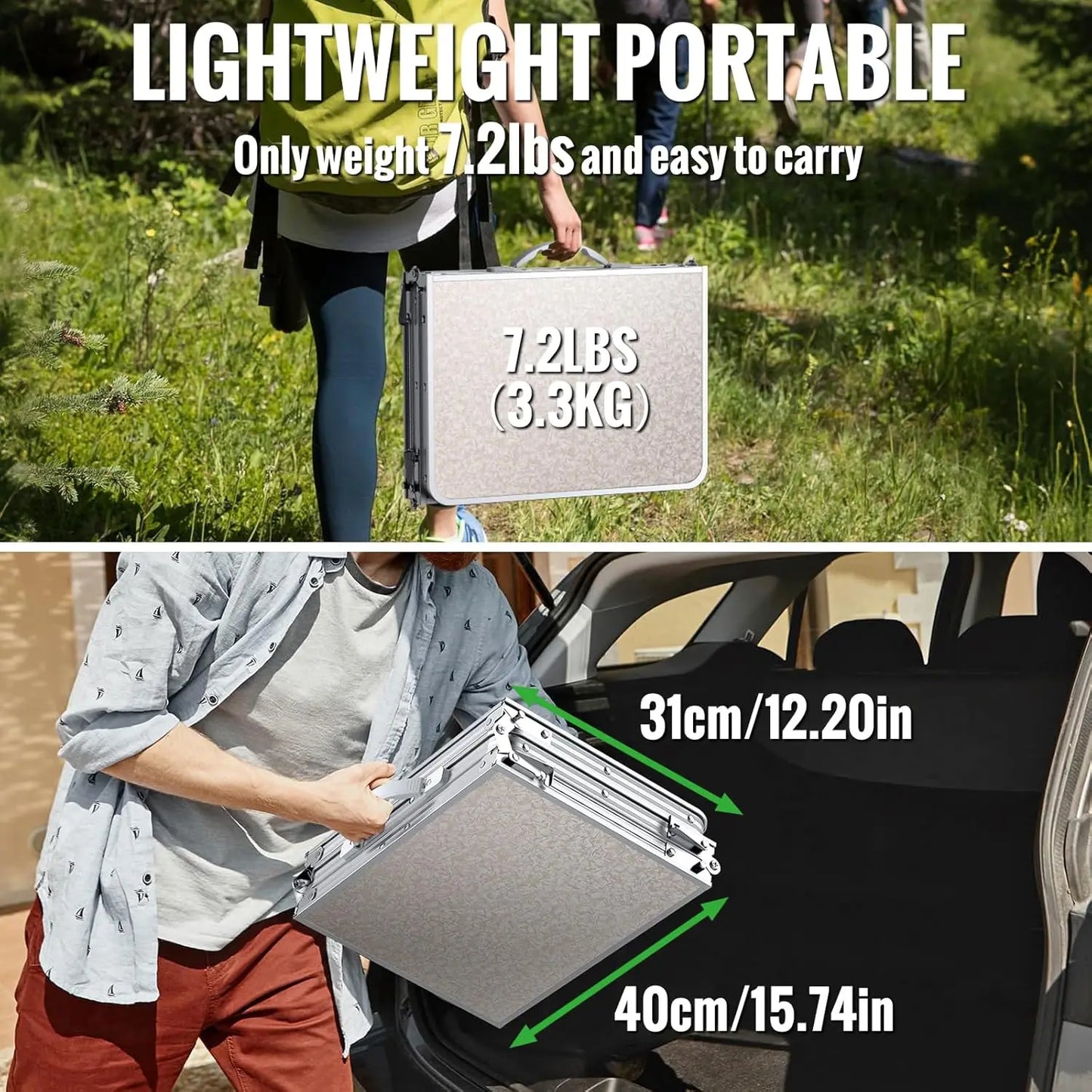 Portable Folding Camping Table 87x40cm Adjustable Height 3 Levels