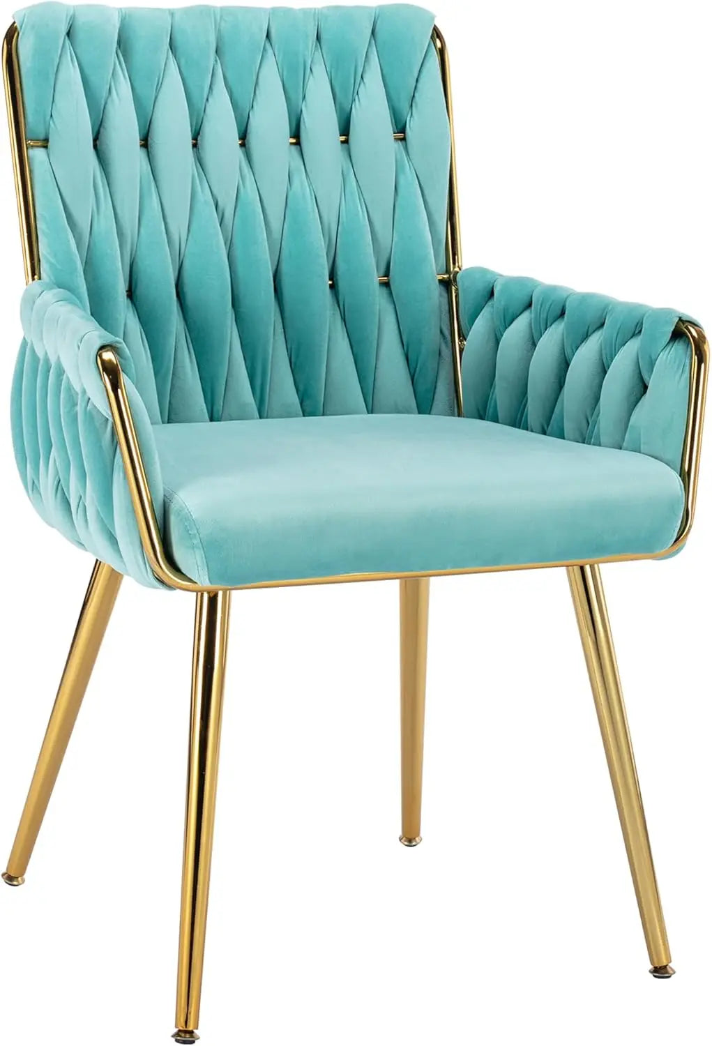 Office Desk Chair No Wheels Woven Velvet Vanity Chair Gold Metal Legs