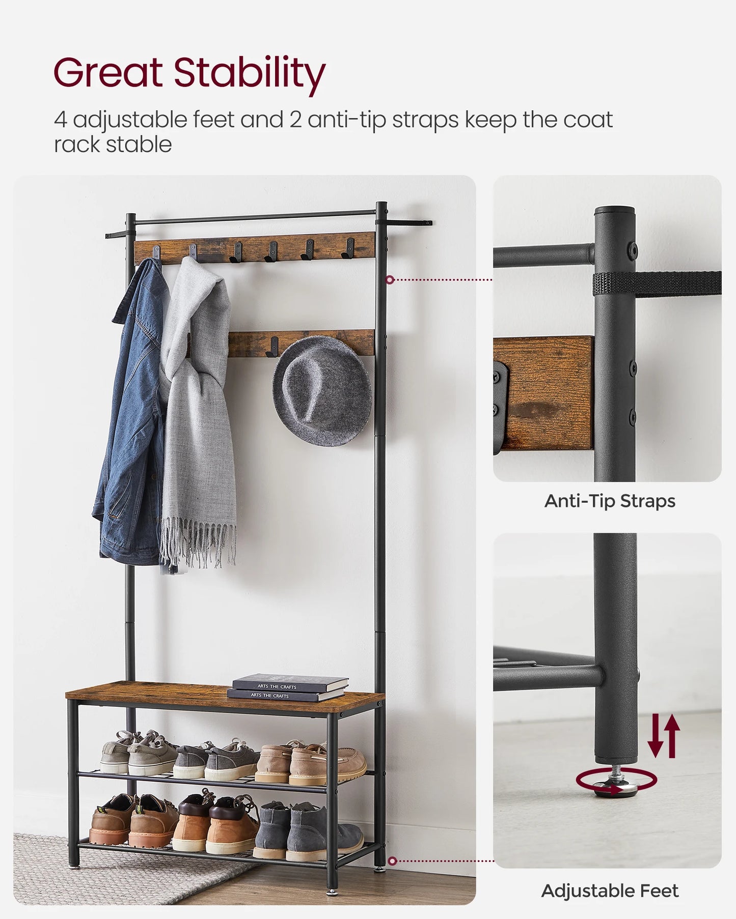 Ljustra 3-in-1 Coat Rack Hall Tree Shoe Storage Entryway Bench