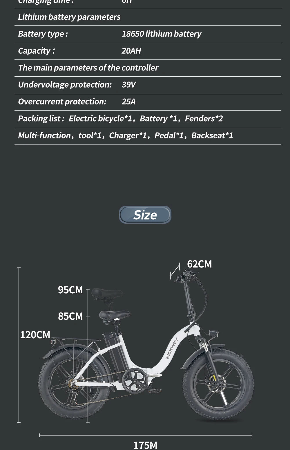 Ljustra Kickwey L20 Foldable Electric Bicycle 1000W 20 Inch Fat Tire E-Bike