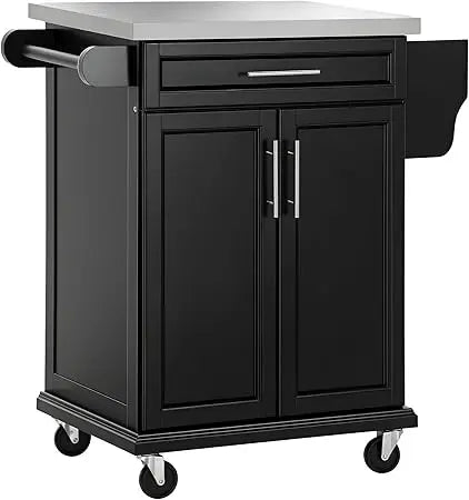 Kitchen Island on Wheels Rolling Cart with Stainless Steel Countertop
