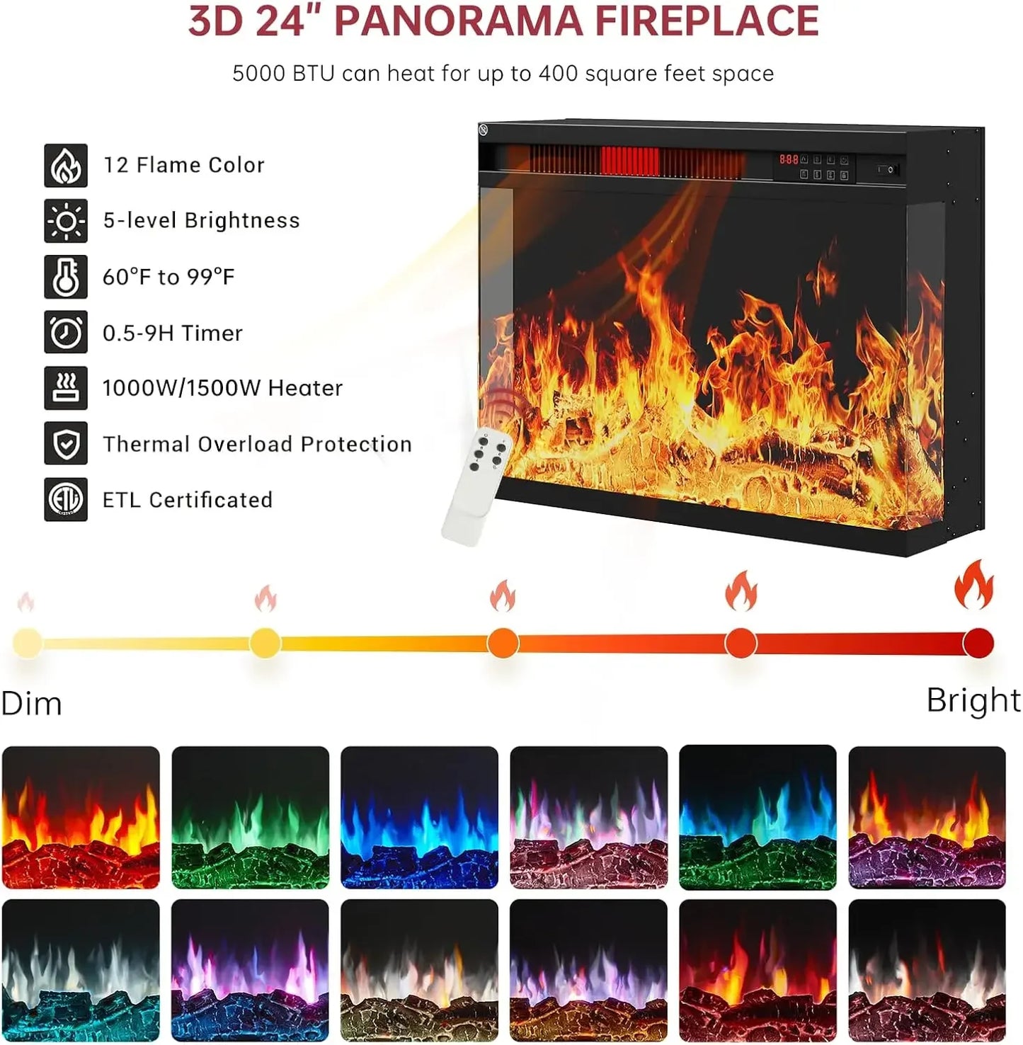 59 Fireplace TV Stand 3 Sided Glass Entertainment Center for TVs up to 65