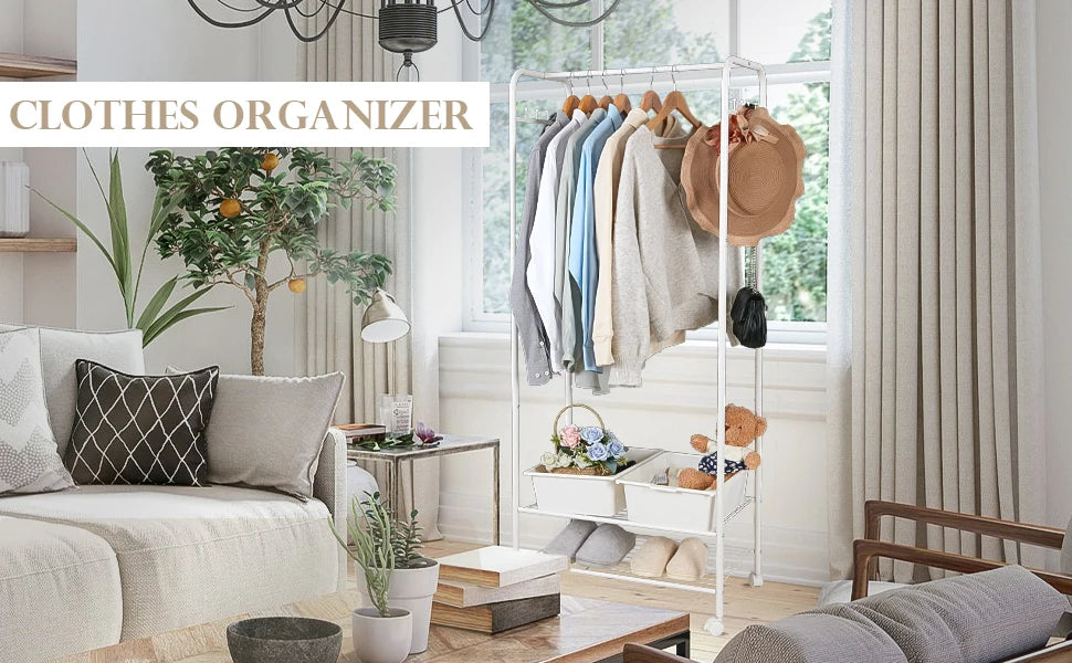 Industrial Pipe Clothes Rail Rack Heavy Duty Garment Stand Wheels