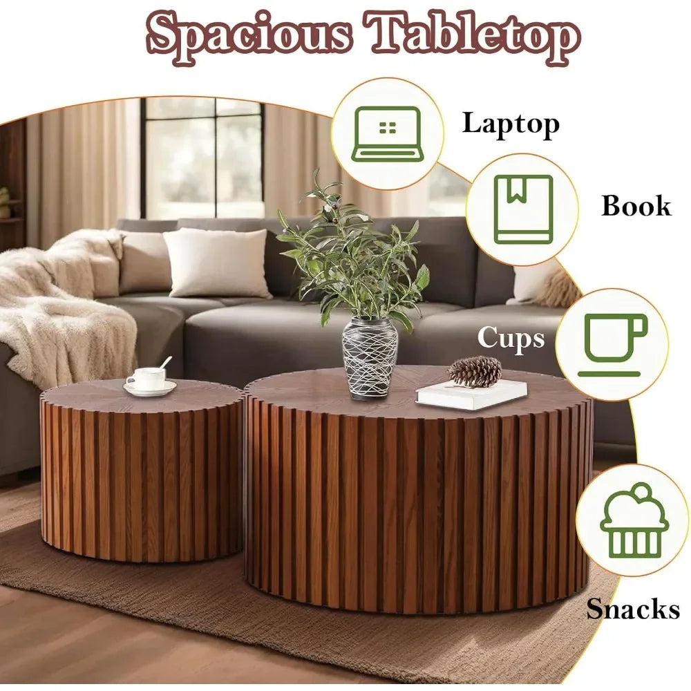 Handcrafted Round Nesting Coffee Tables Modern Walnut Chic Design