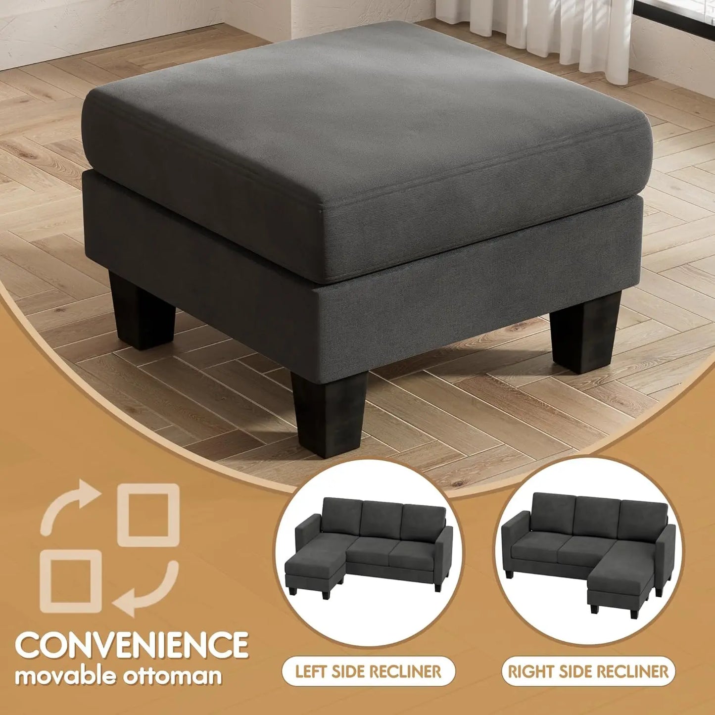 Ljustra 3 Seat L-Shaped Sofa with Ottoman for Small Living Spaces