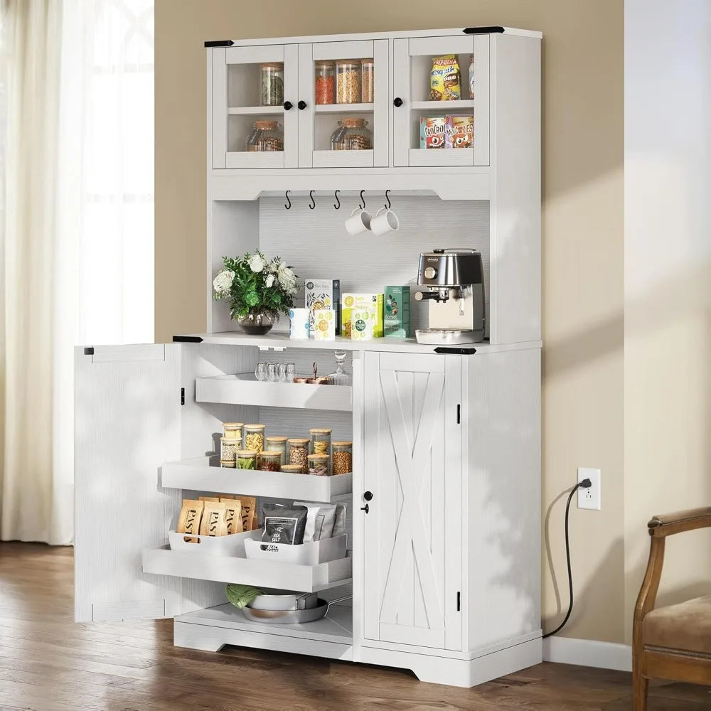 Tall Kitchen Pantry Storage Cabinet Freestanding Farmhouse Hutch