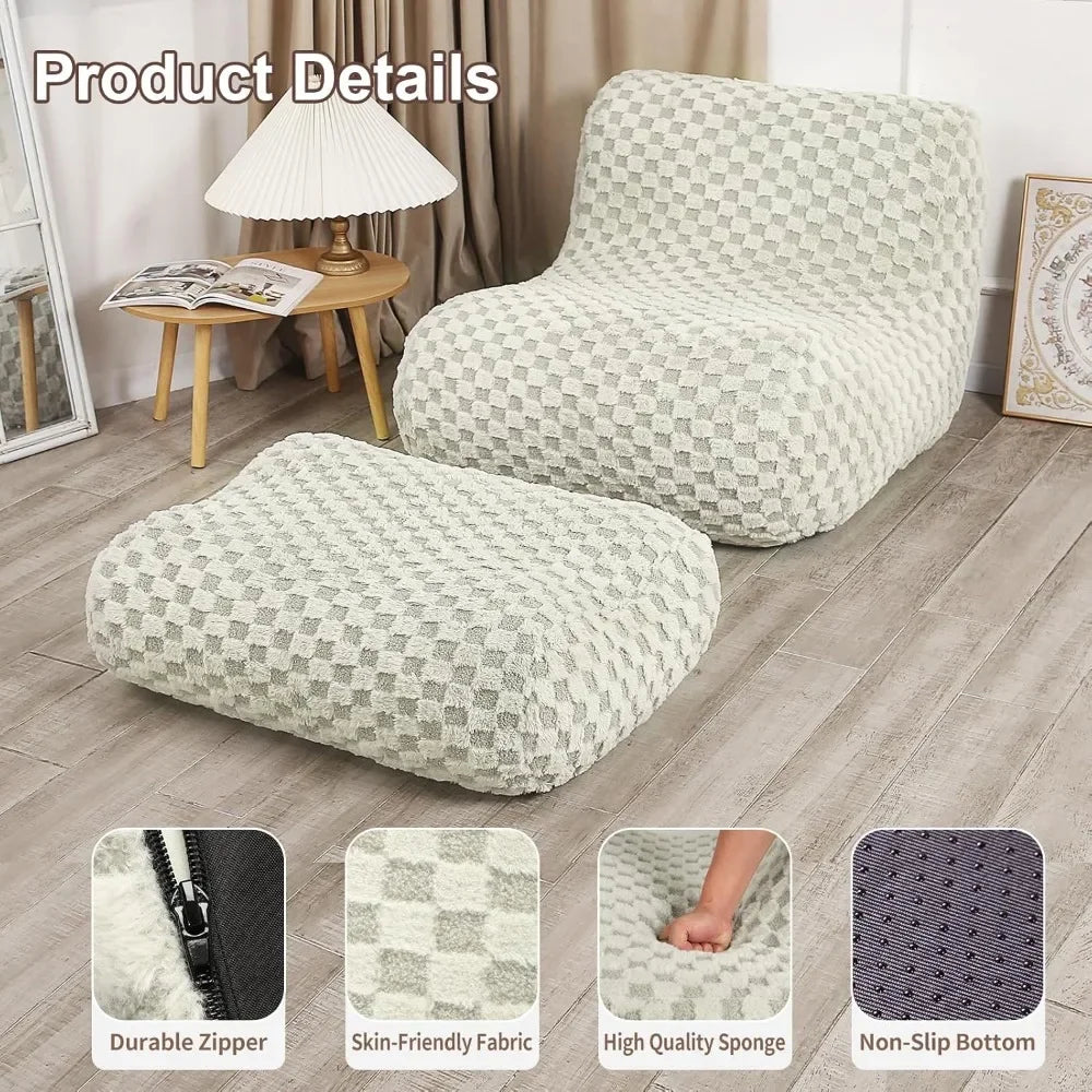 Ljustra Bean Bag Sofa Chair with Footstool Modern Floor Seating