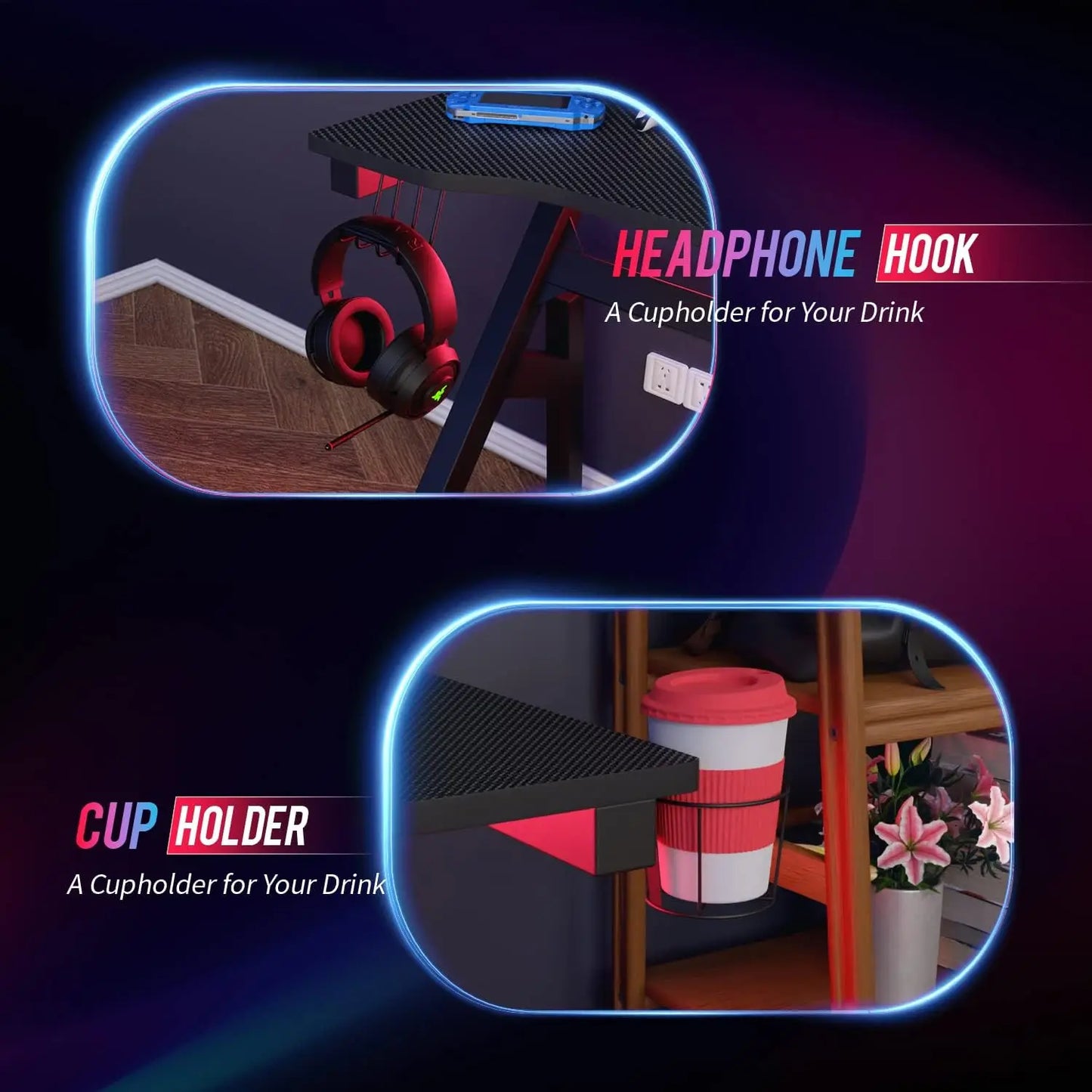 Gaming Desk Computer Desk 47 Inch Ergonomic Black PC Table Workstation