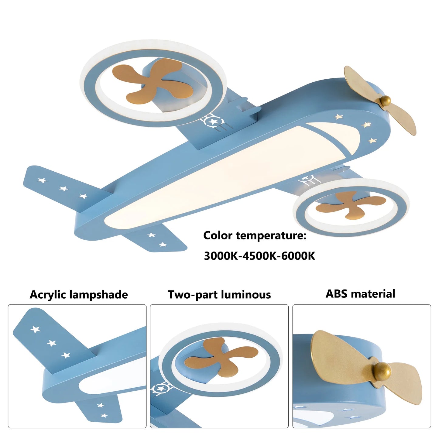 Dimmable Remote Control LED Ceiling Light Fixture with Fans for Bedroom