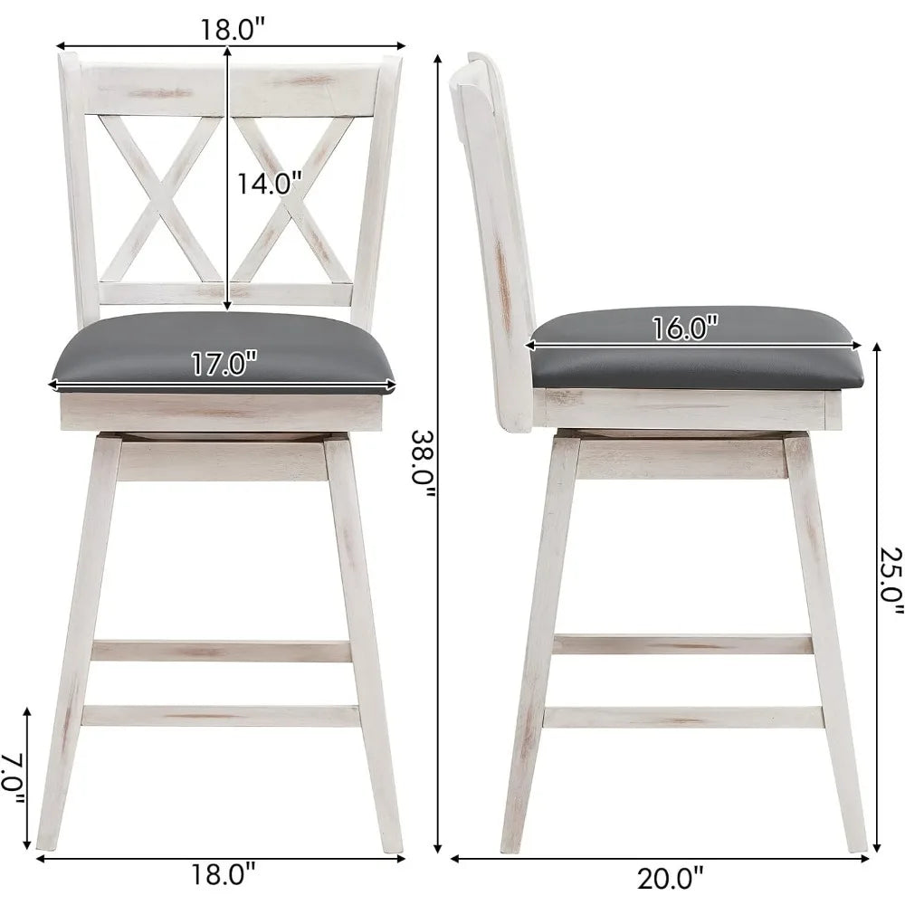 Bar Stool Set of 4 360° Swivel Counter Height with Footrest Ergonomic Backrest