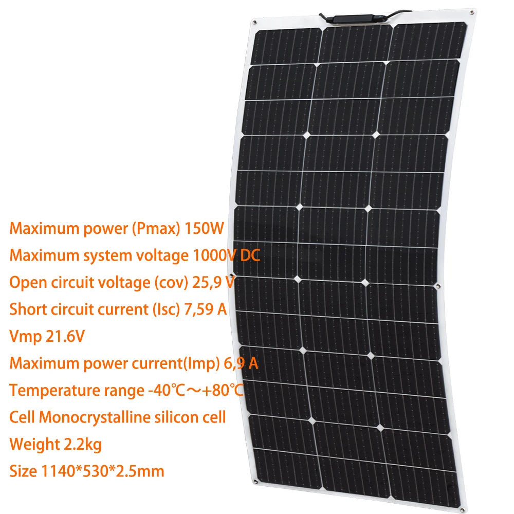 Ljustra Flexible Solar Panel 100W 150W 200W 300W for Camping Home Car