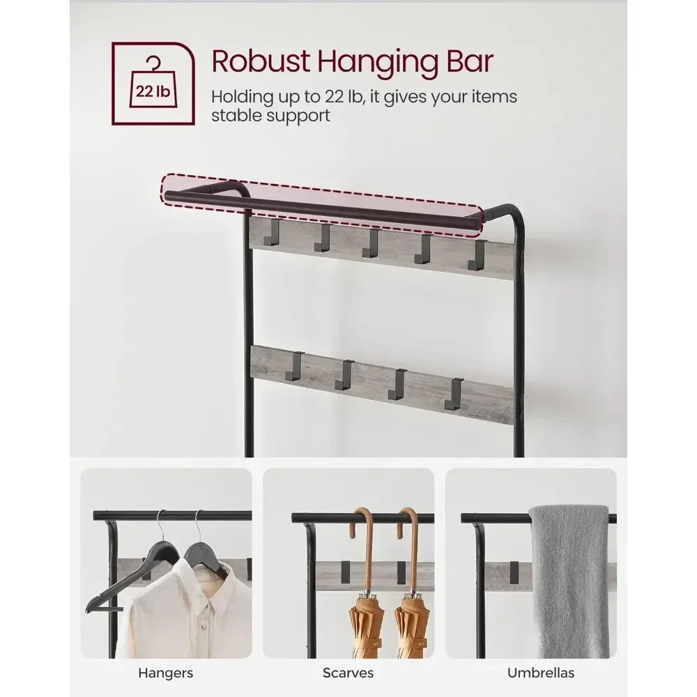 4-in-1 Coat Hanger Entryway Bench with Hooks and Storage Organizer
