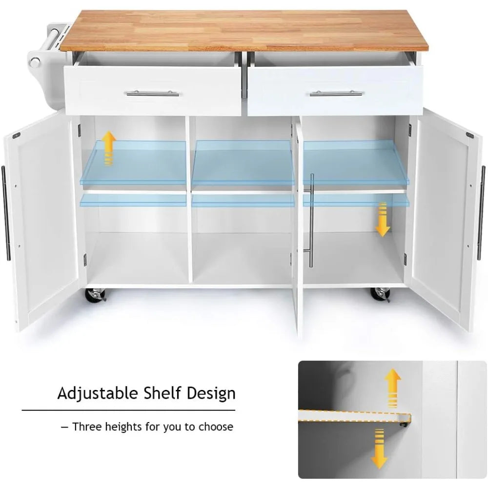 Kitchen Island Cart Rolling Storage Trolley with Lockable Castors