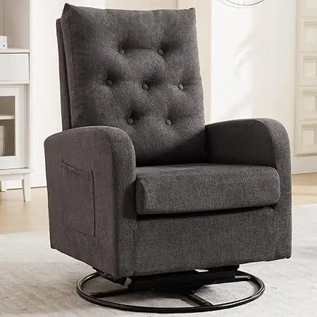 Swivel Rocking Chair Nursery Glider Upholstered Linen Armchair Indoor
