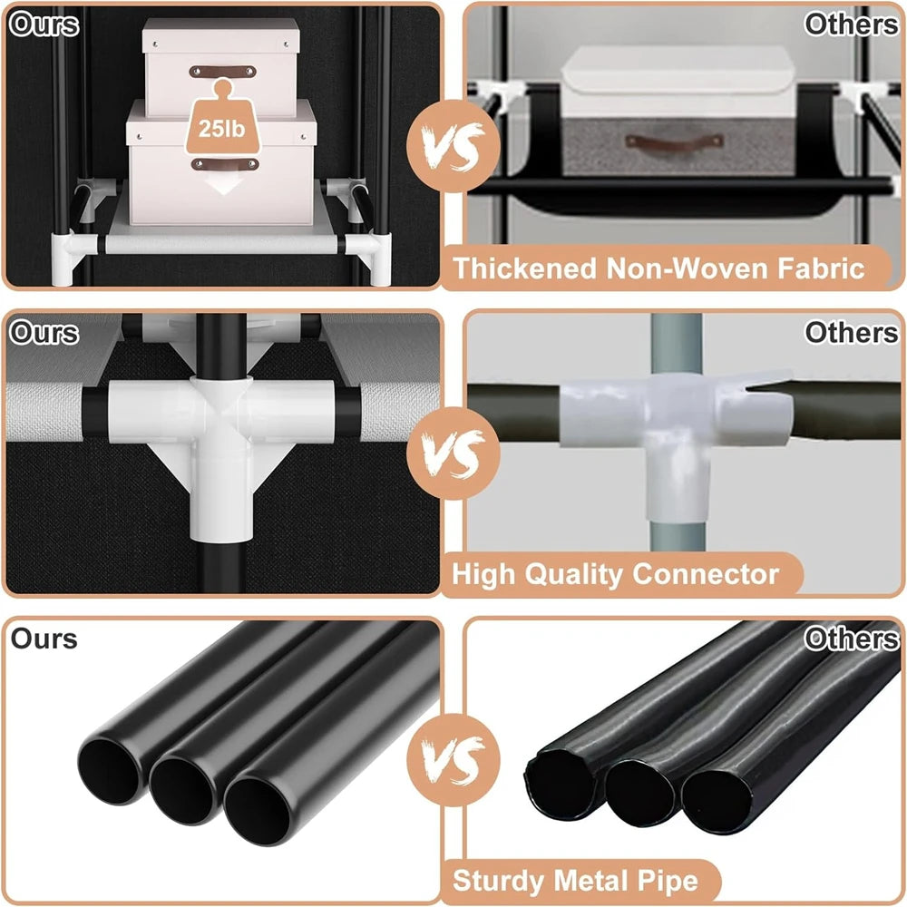 Ljustra Portable Closet Wardrobe Organizer with 6 Shelves and 2 Hanging Sections