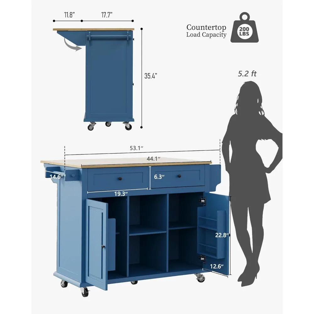 Portable Kitchen Island on Wheels with Drop Leaf Storage Cart