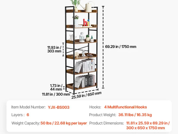 Ljustra Industrial Metal Bookshelf 3-14-Tier Open Storage Bookcase