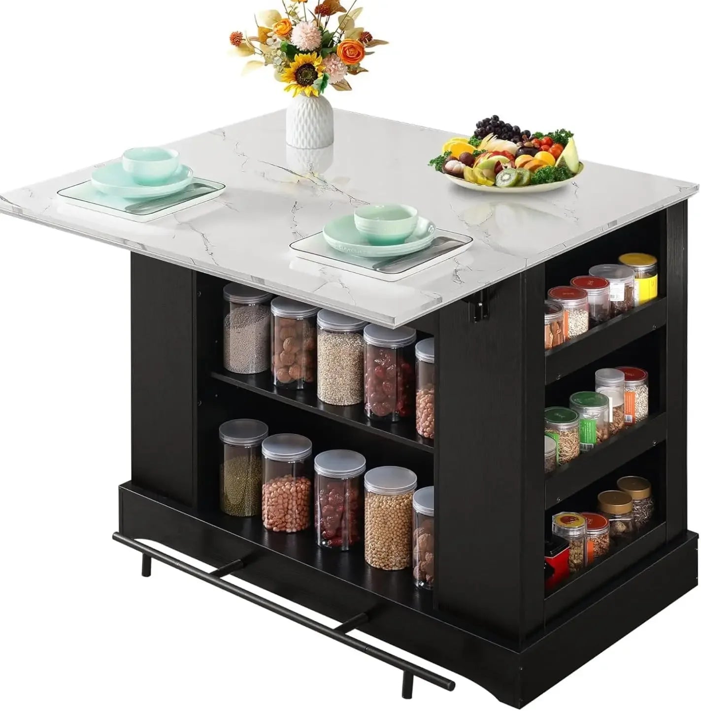Large Kitchen Island with Storage Power Outlet Adjustable Shelves