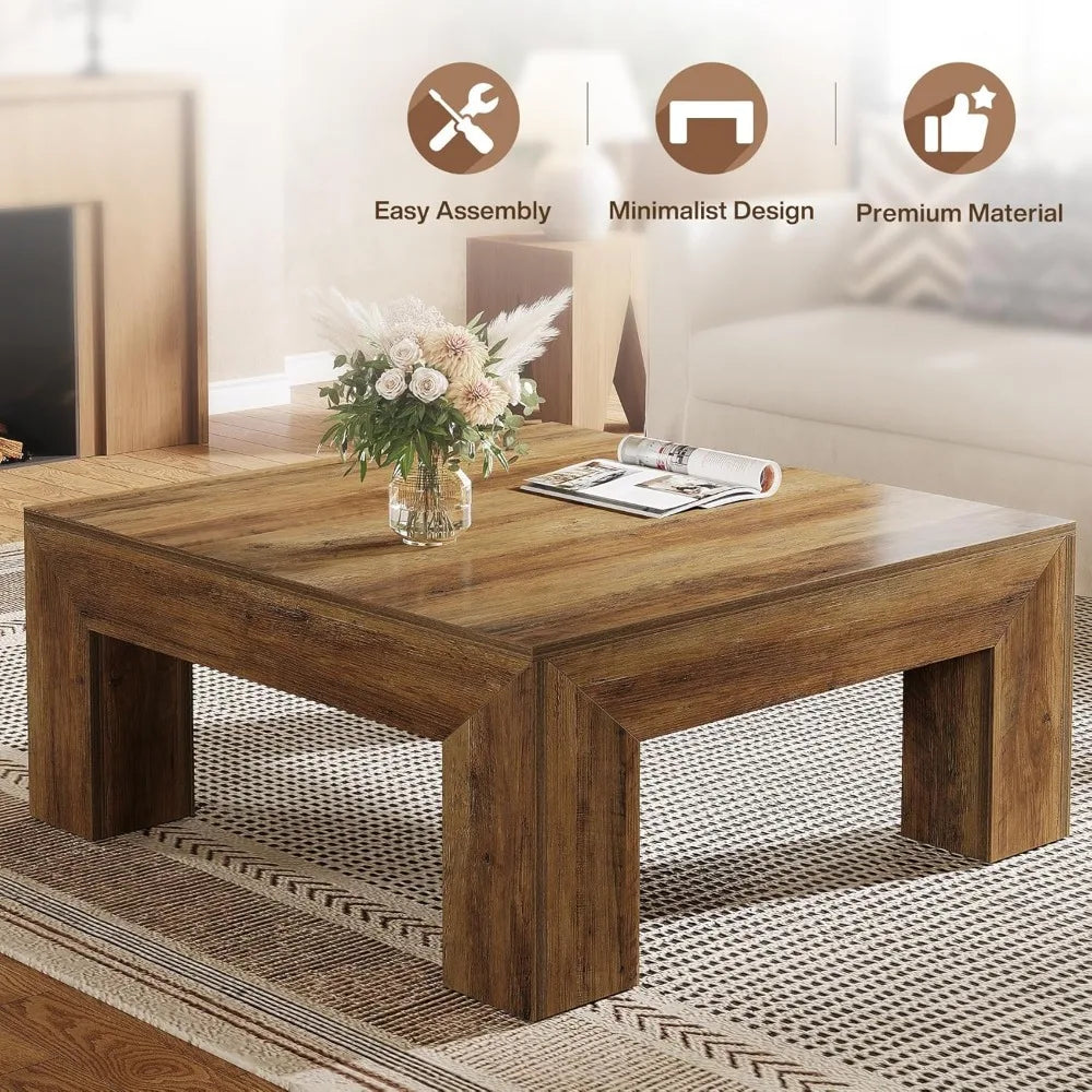 39.4 Inch Square Coffee Table Modern MDF Accent Table for Living Room