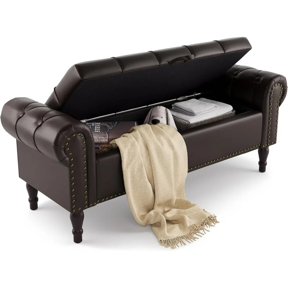 Ljustra 67 Inch Velvet Storage Ottoman King Size Bed Bench with Gold Legs