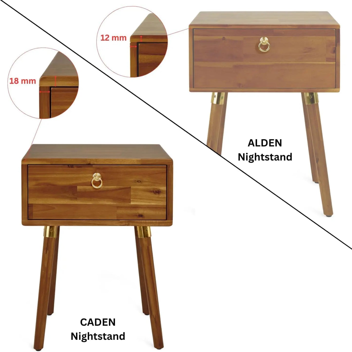 Solid Wood Nightstand Fully Assembled Mid Century Bedroom Living Room