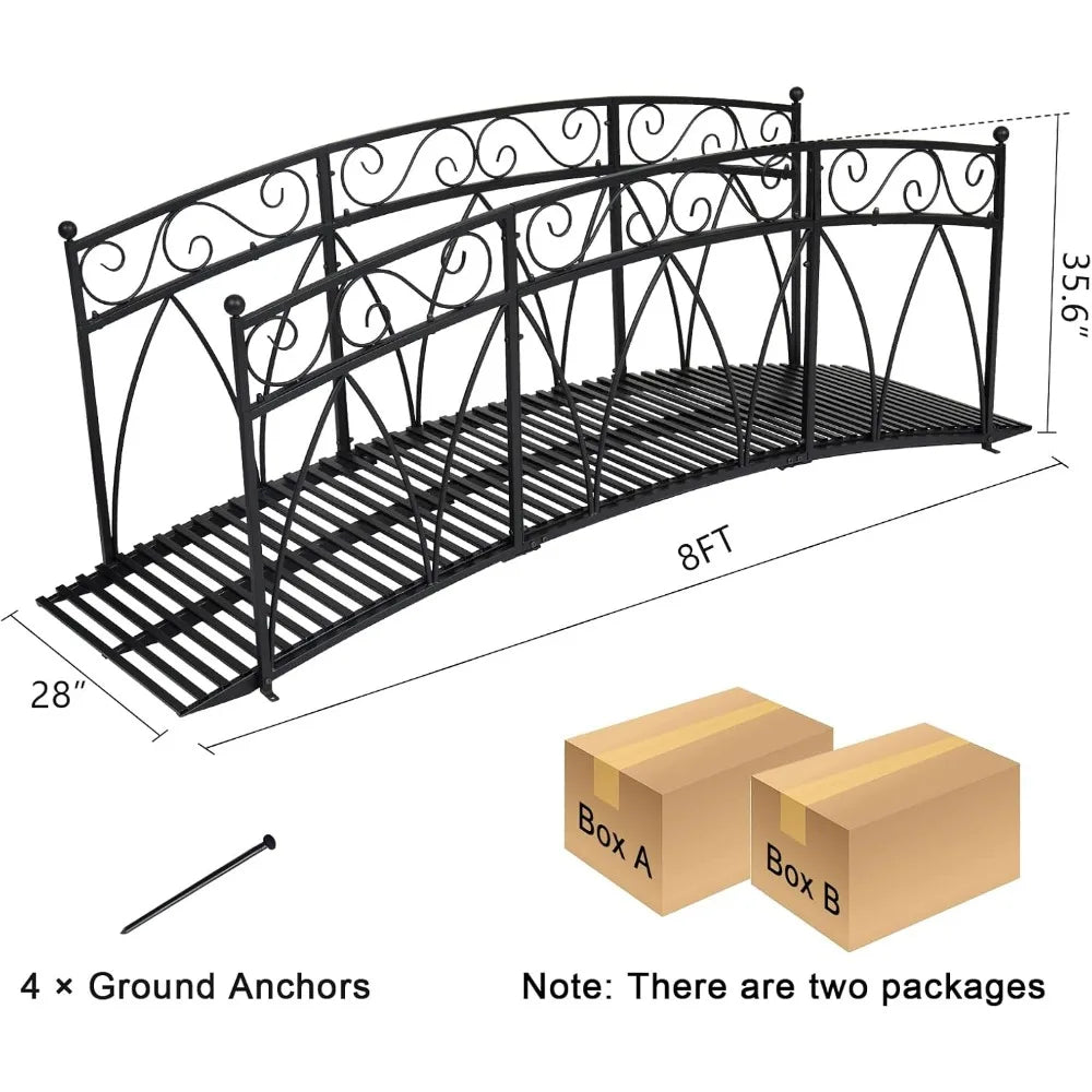 Ljustra 8FT Metal Arch Garden Bridge with Safety Guardrails for Outdoors
