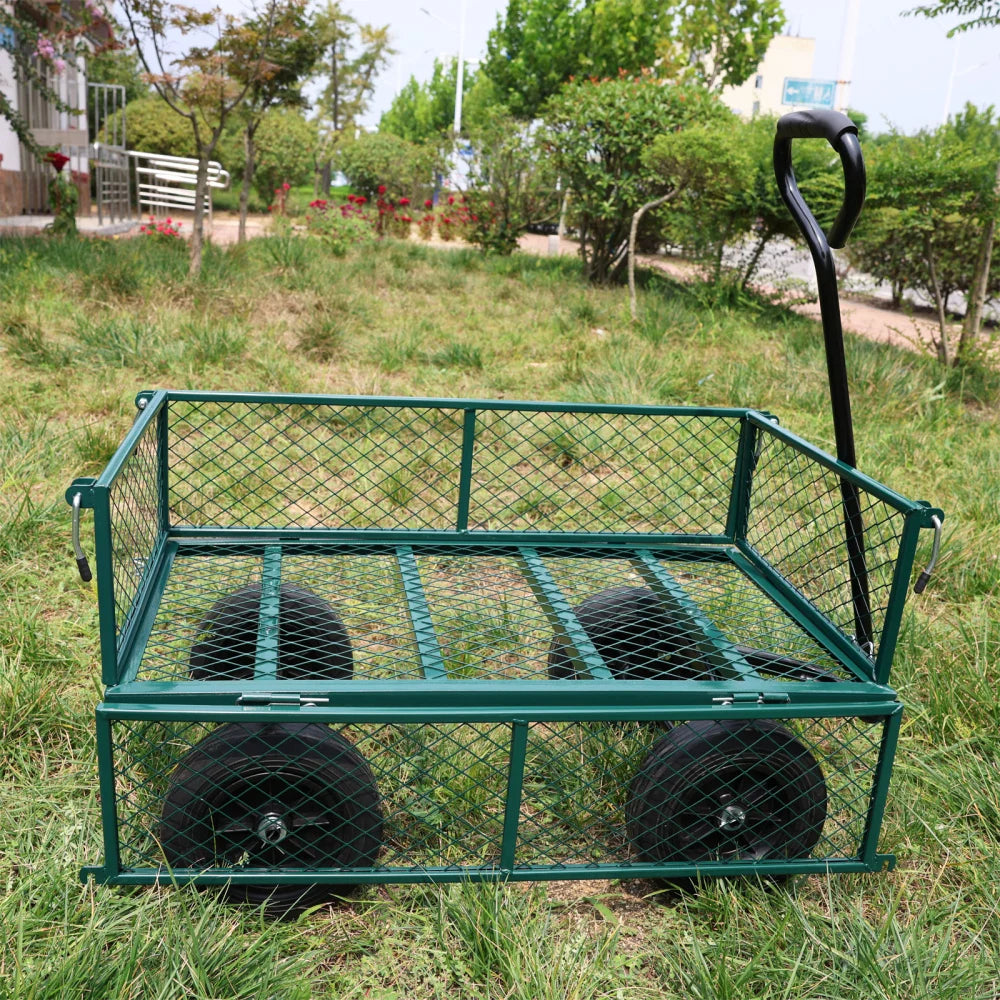 Green Solid Wheel Garden Wagon Cart for Easy Firewood Transport