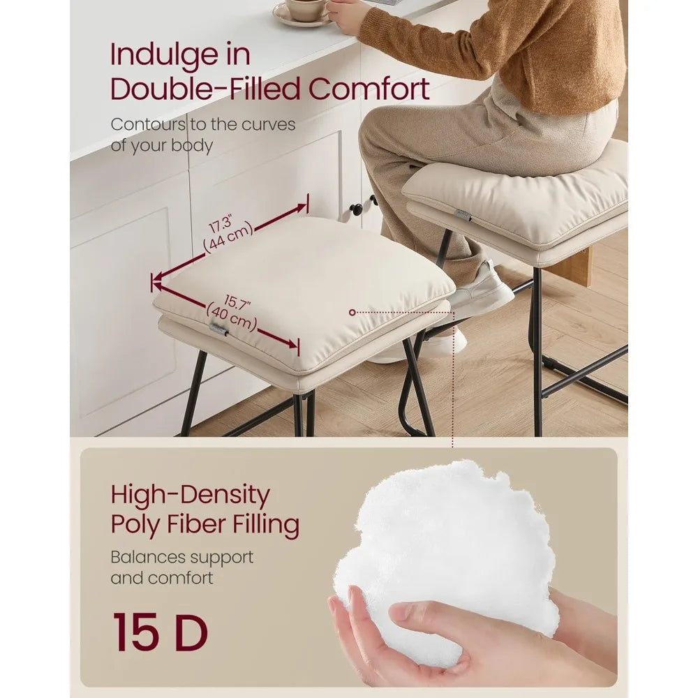 Bar Stools Set of 2 Counter Height Leather Cushion Metal Legs 25.6 In