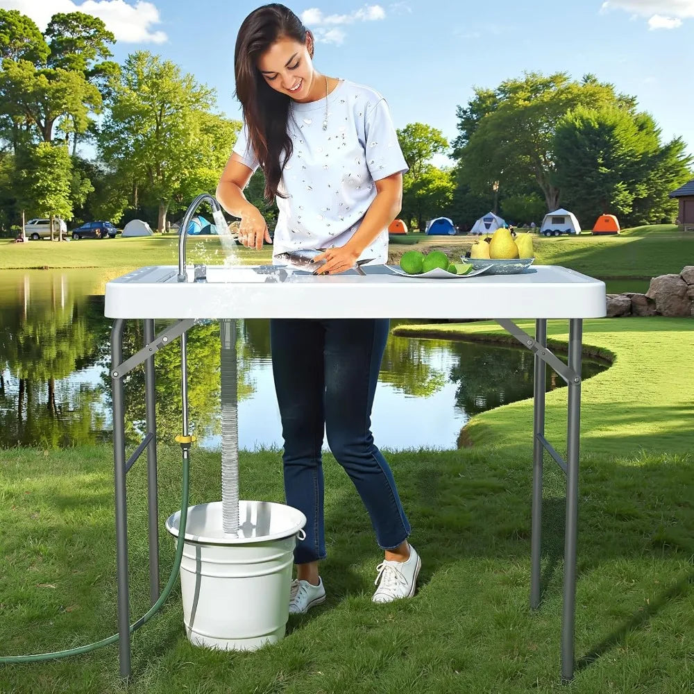 42.5" Fish Cleaning Table Sink Folding Camping Station Outdoor Use