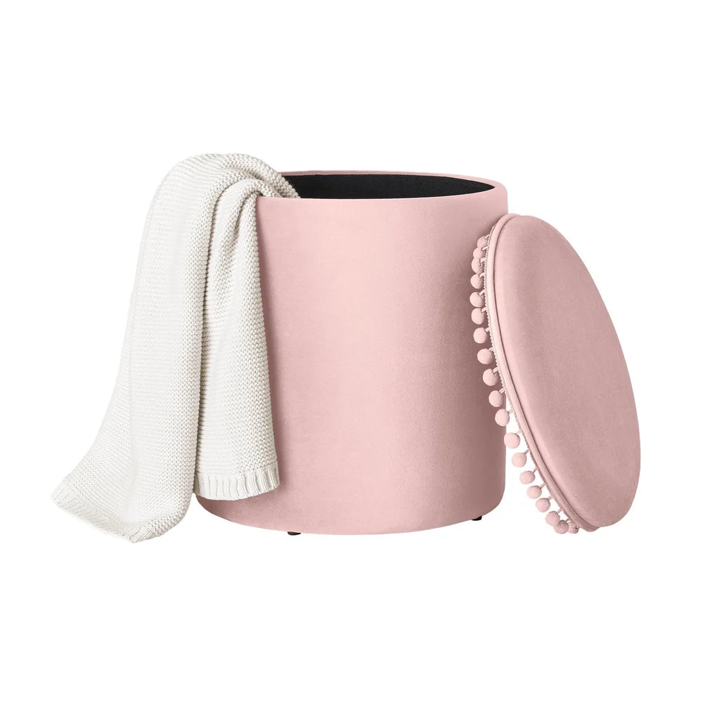 Pom Pom Kids Storage Ottoman Velvet Upholstery Fun Accent Piece