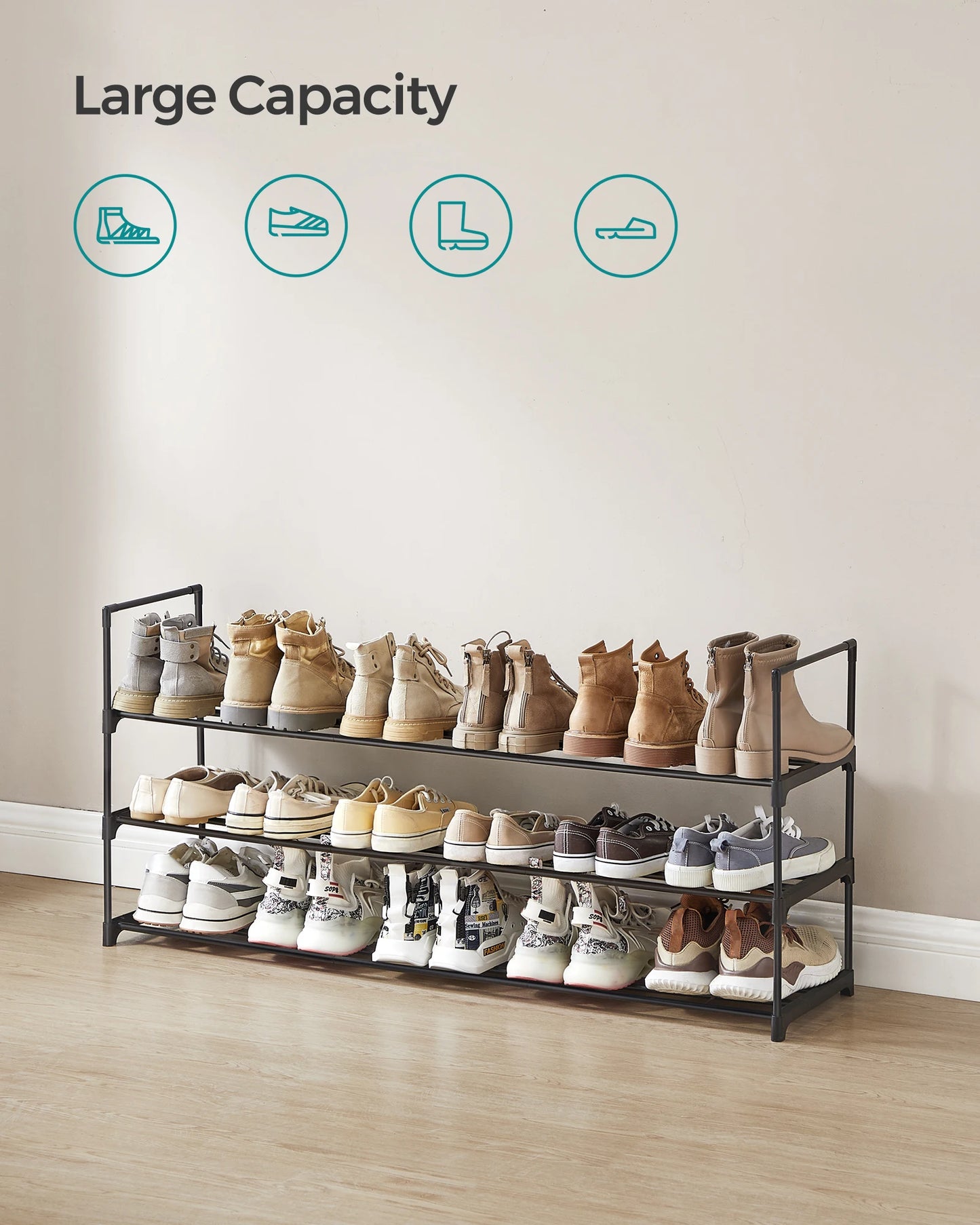 Ljustra 3 Tier Shoe Rack Organizer Metal Storage for 18 Pairs of Shoes