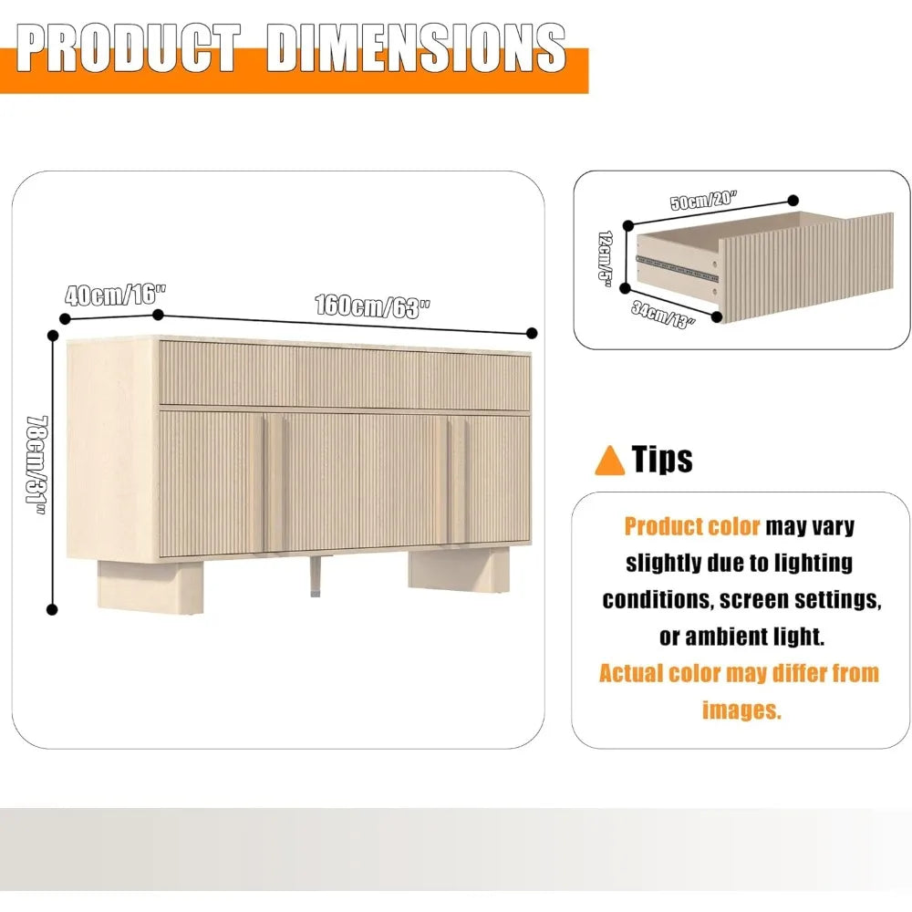 Modern 63 Inch Sideboard Buffet Cabinet with 3 Drawers and 4 Doors