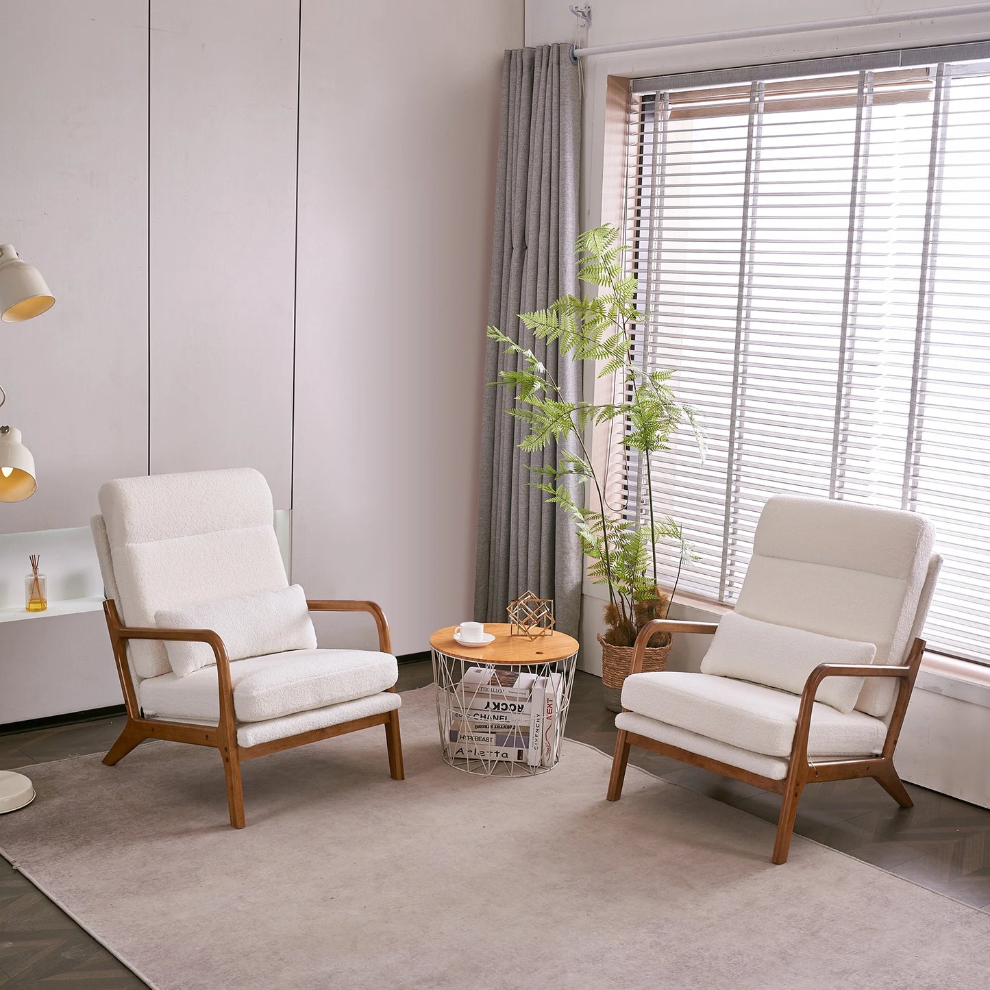 High Back Solid Wood Armrest Teddy Velvet Indoor Leisure Chair