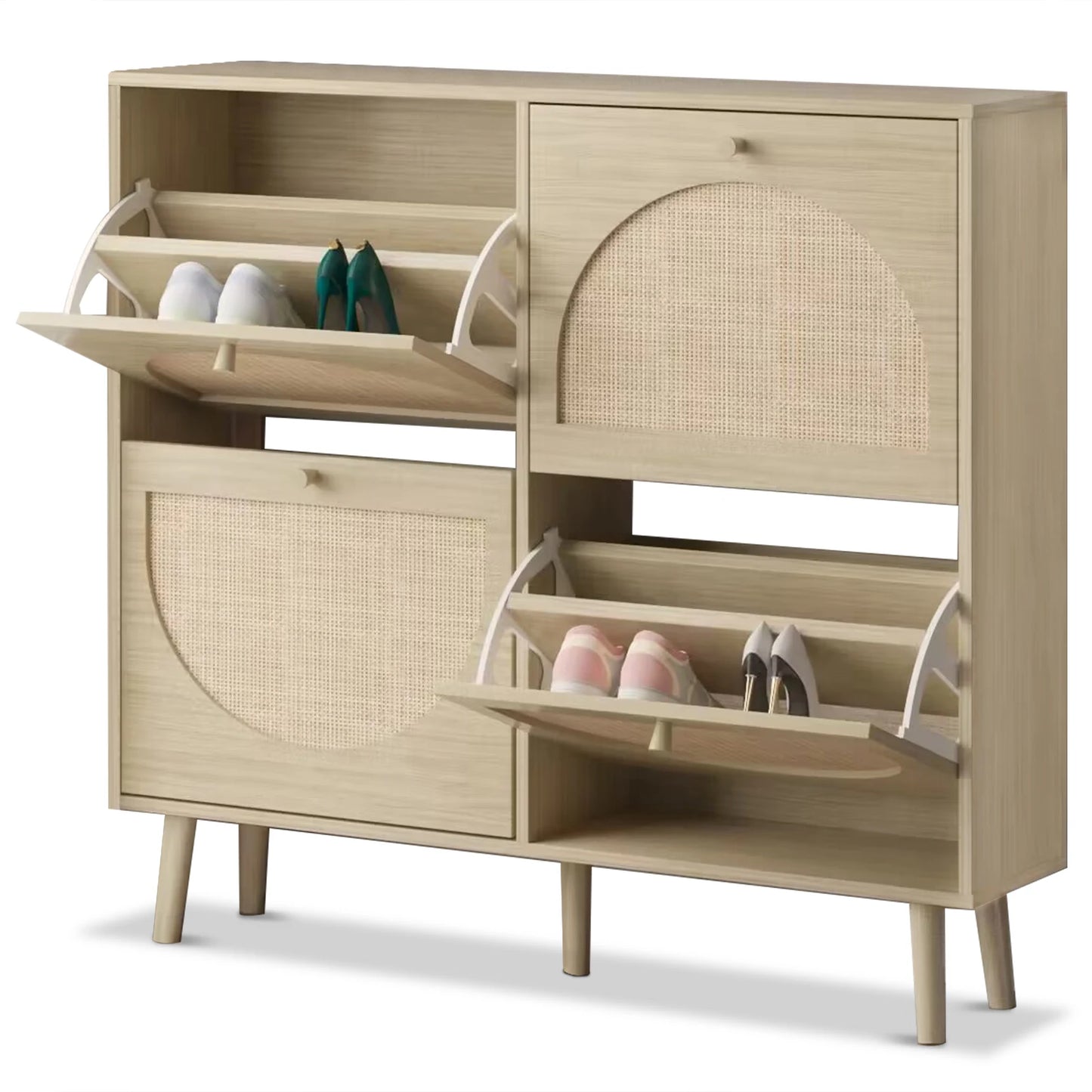 4 Drawer Rattan Shoe Cabinet Storage Organizer Unit for Home