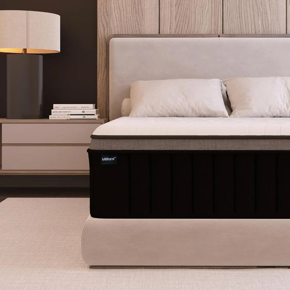 Ljustra 14 Inch Queen Hybrid Mattress Memory Foam Pillow Top Medium Firm