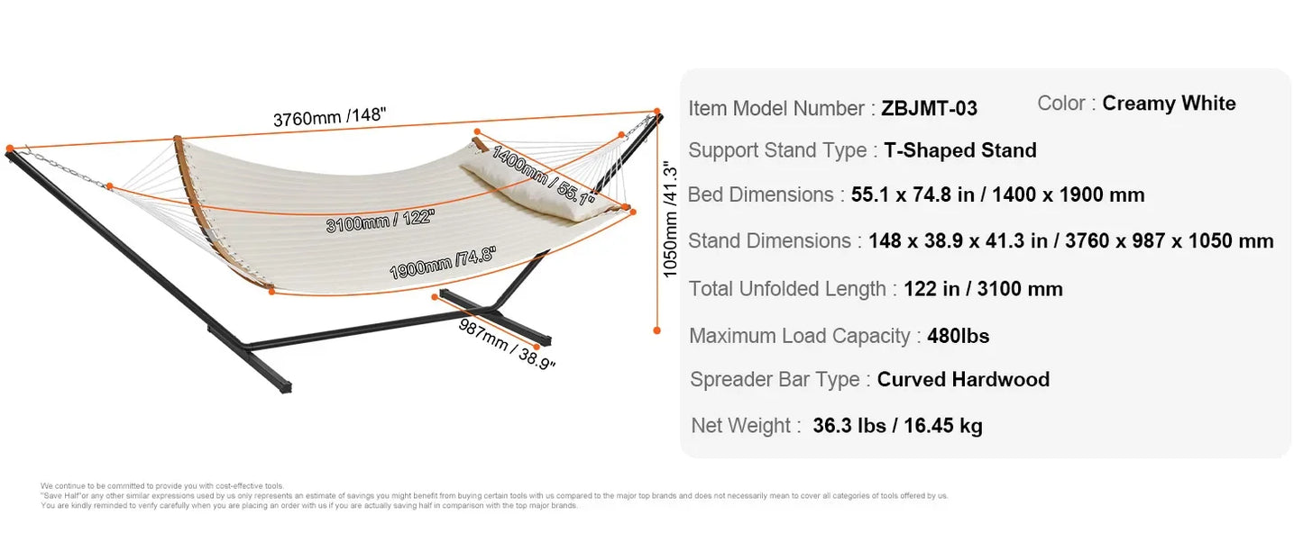 Ljustra Double Hammock with Stand Pillow Portable Outdoor Relaxation