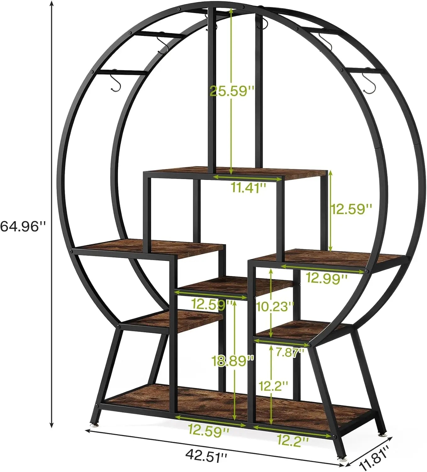 7-Tier Round Indoor Plant Stand Large Tall Shelf with Hooks for Pots