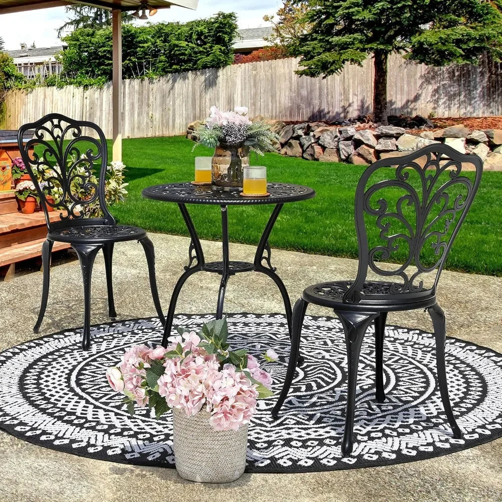 3 Piece Outdoor Bistro Table Set Cast Aluminum Patio Table Chairs Umbrella