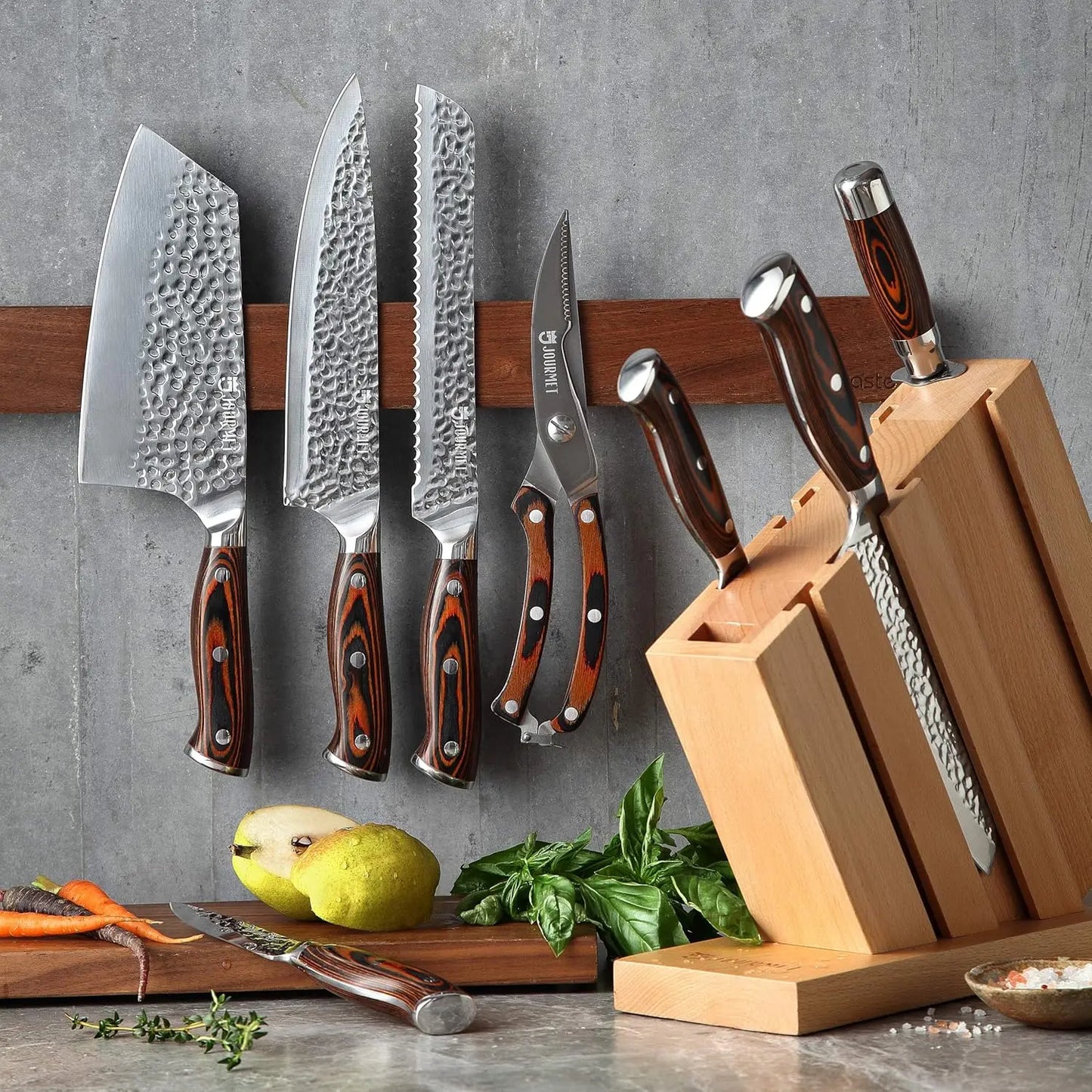 Ljustra 9PC High Carbon Stainless Steel Knife Set with Block and Handles