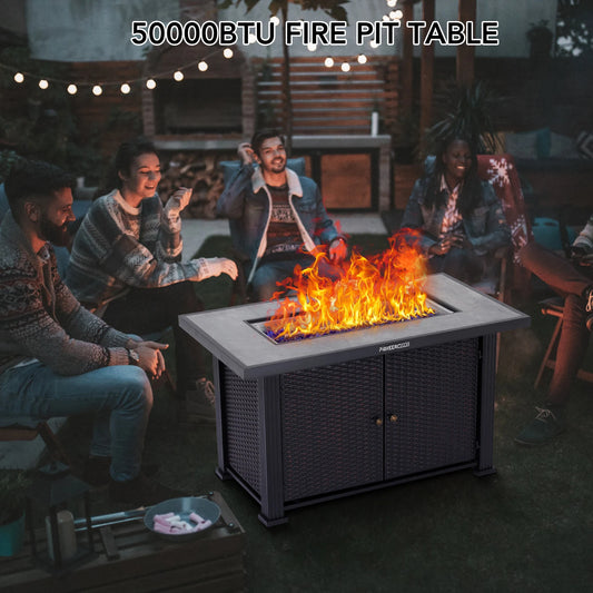 Ljustra 44 Inch Propane Fire Pit Table Rectangle 50000BTU Garden Patio