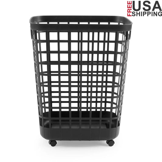 Rolling Laundry Hamper 2.6 Bushel Open-Top Plastic with Casters