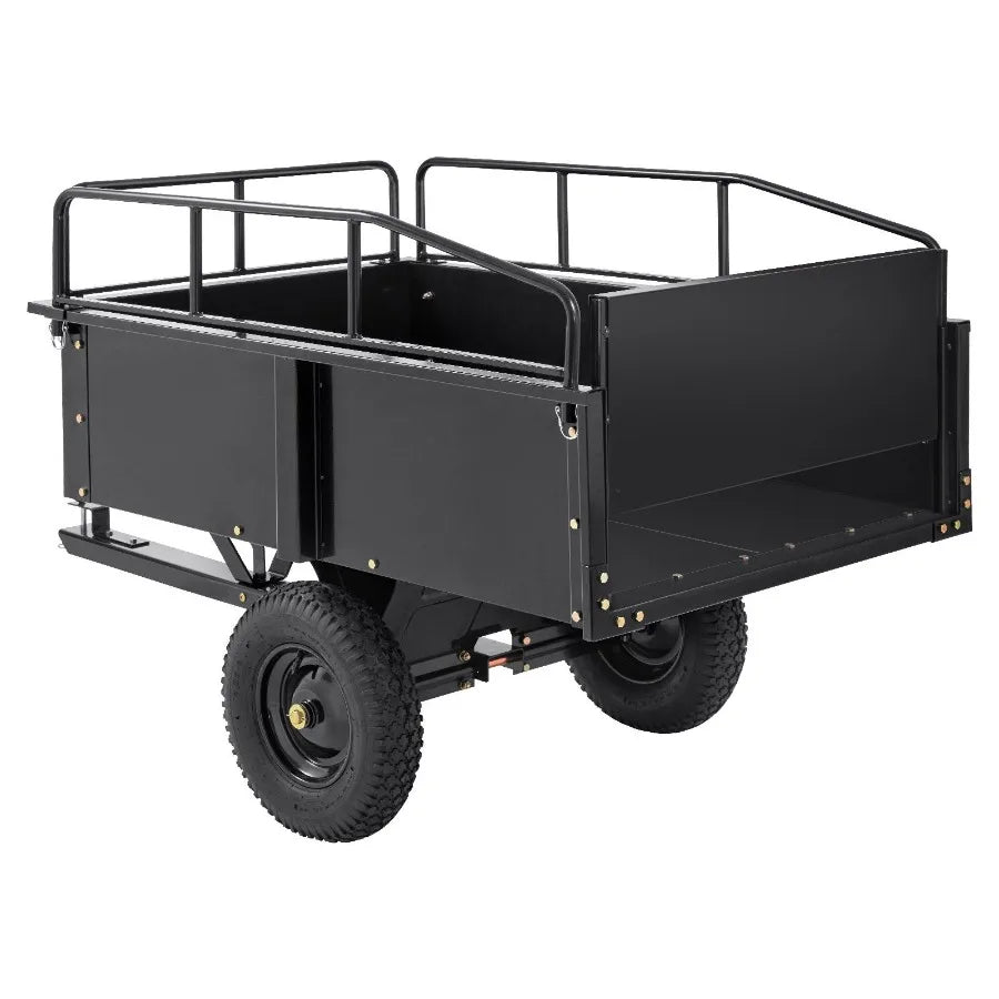 Heavy Duty ATV Trailer Steel Dump Cart 750lb 15 Cu Ft Garden Utility