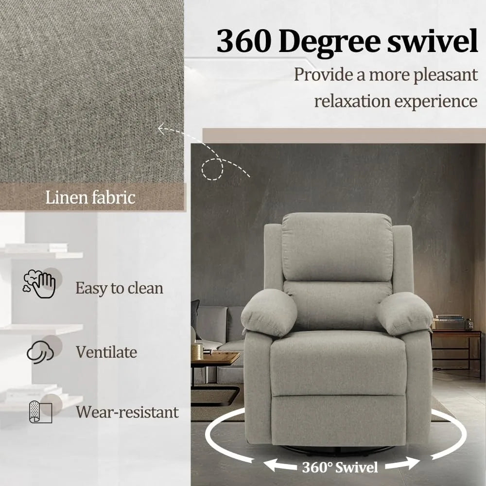 360 Swivel Rocker Recliner Chair for Small Spaces Upholstered Glider