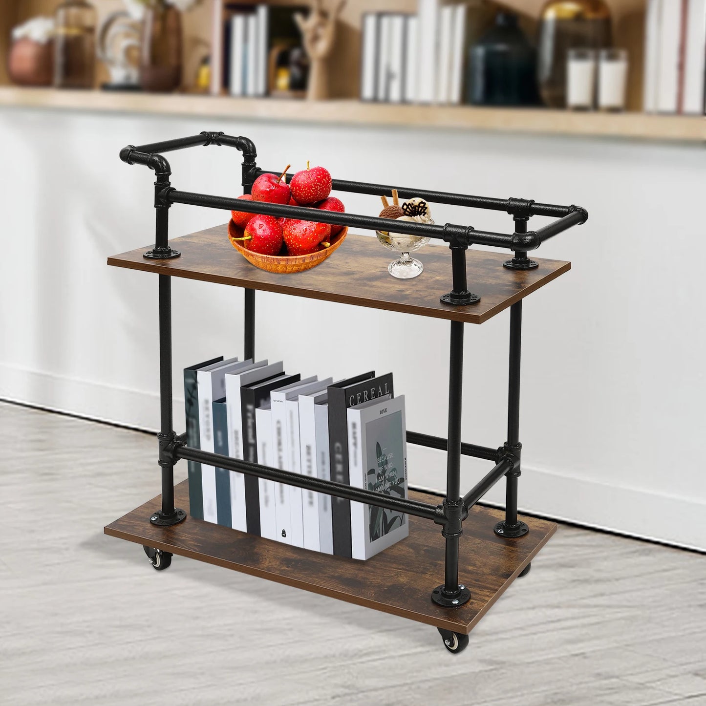Ljustra Industrial Bar Cart Serving Cart Mobile Kitchen Rolling Cart