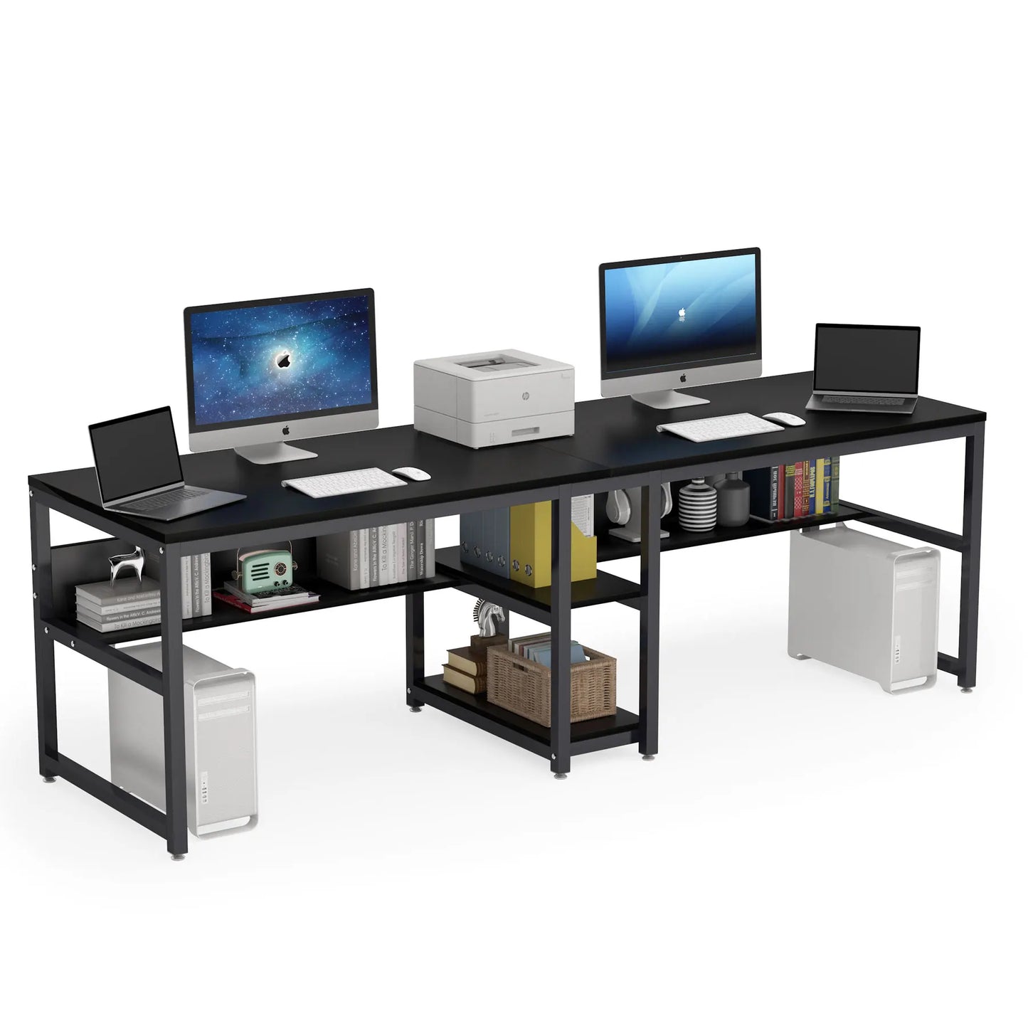 Ljustra Two Person Desk with Bookshelf Rustic Home Office Workstation