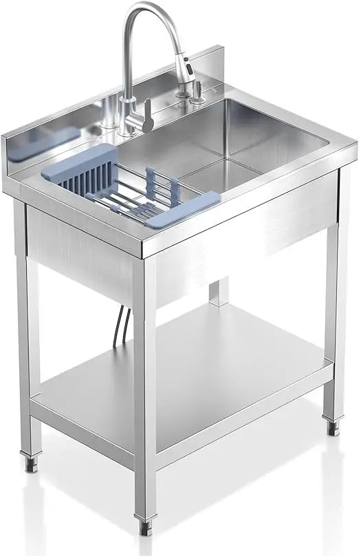 Stainless Steel Utility Sink with Pull-Out Faucet for Kitchen and Laundry
