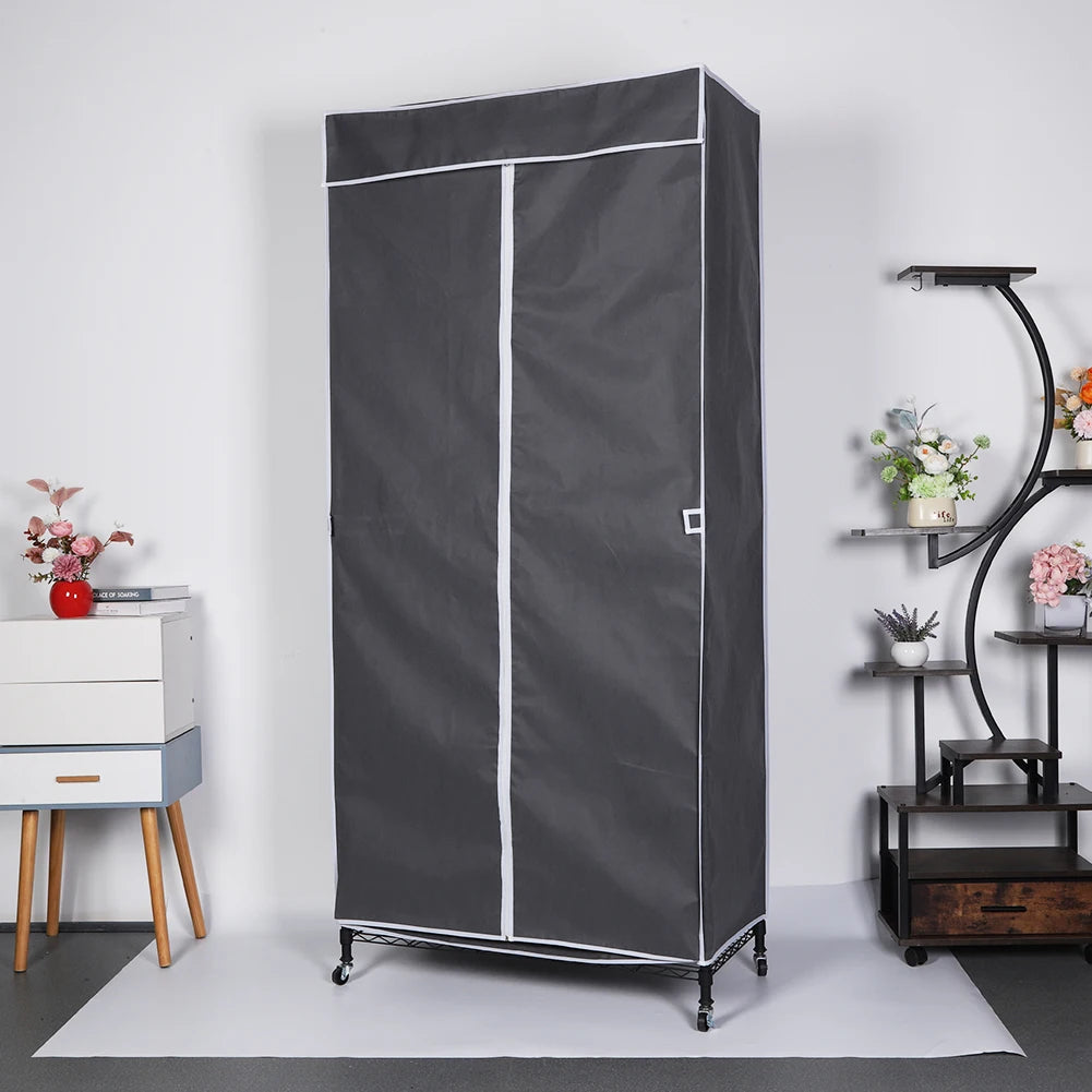Portable Storage Closet with Wheels Heavy Duty Garment Rack with Cover