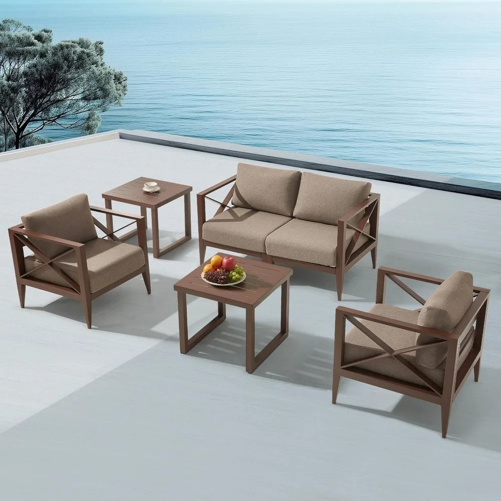Ljustra Outdoor Aluminum Patio Furniture Set 4-Seater Sofa Coffee Table